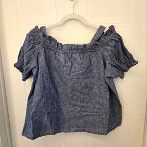 Linen Cotton Blue Off-Shoulder Women's Lightweight Top
